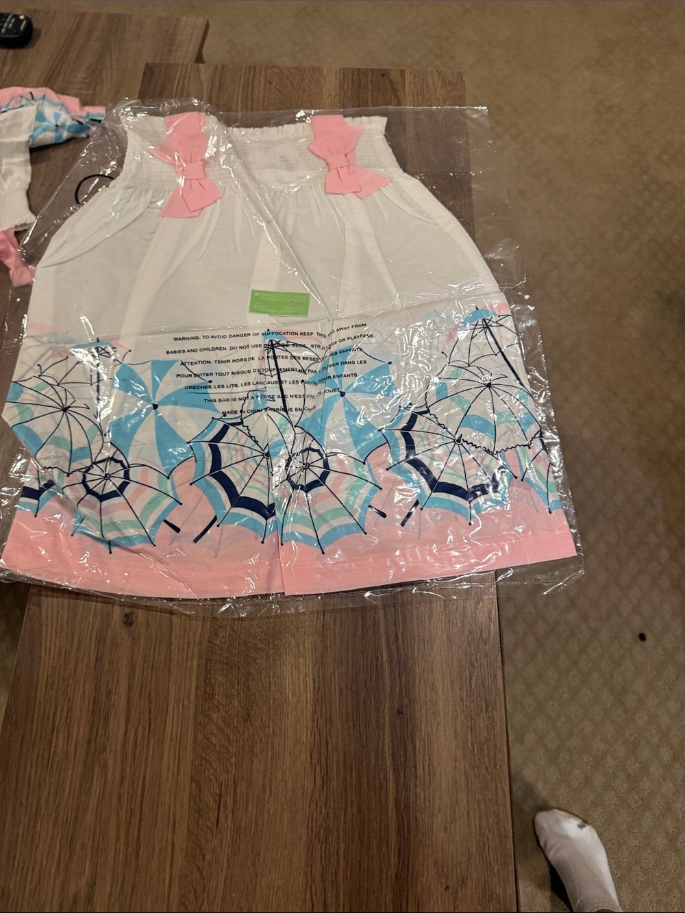 Janie and Jack White Dress with Pink and Blue Umbrella Print